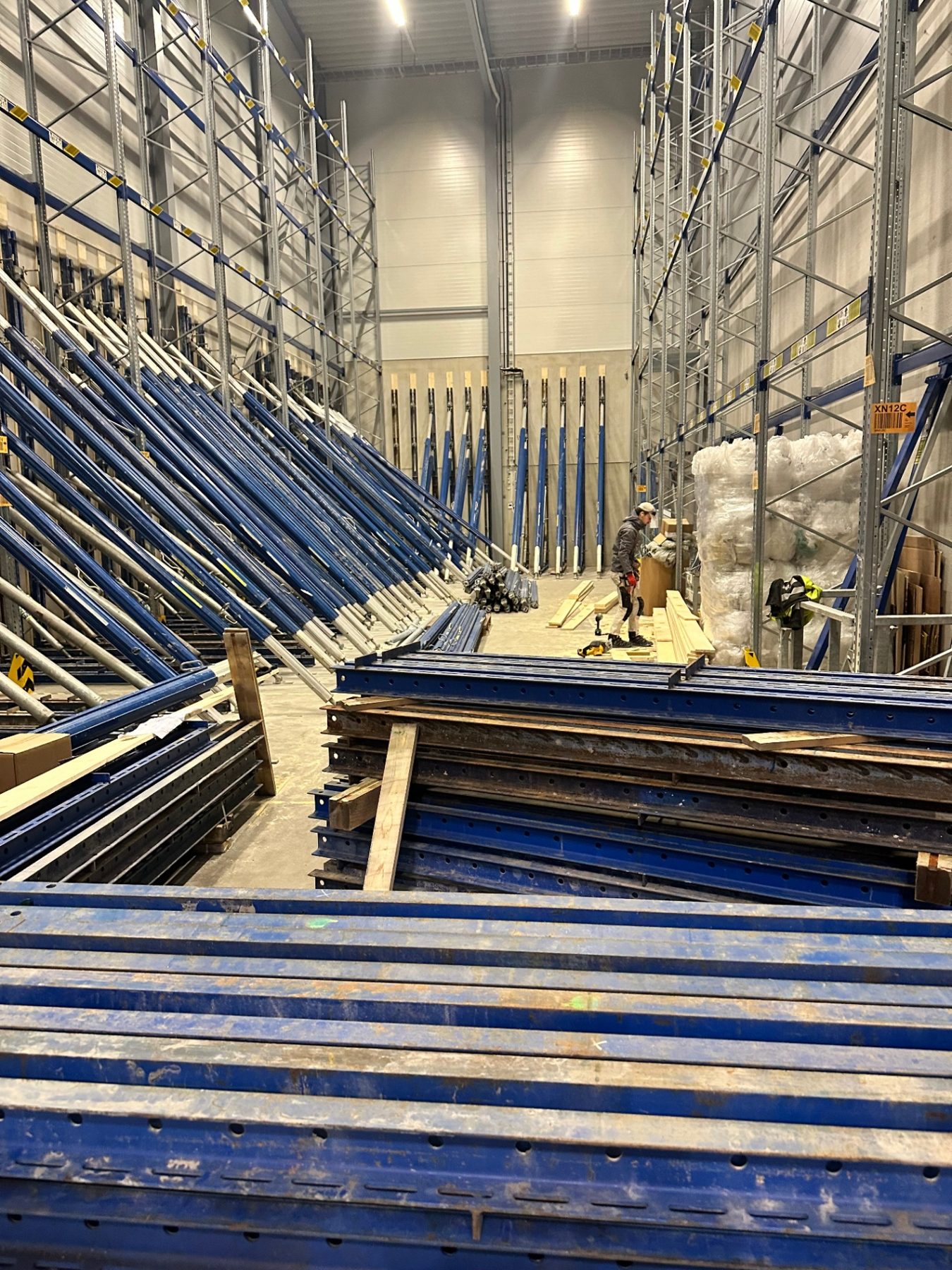 Racking bays and beams laid out during assembly